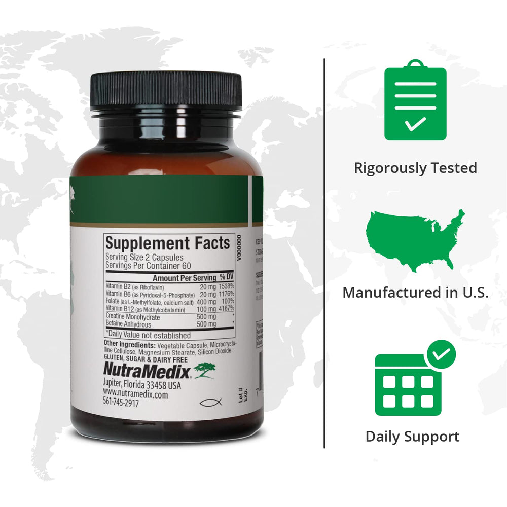 NutraMedix Methyl Complete capsules closeup highlighting active B vitamins for enhanced metabolism
