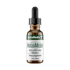 NutraMedix MoodMedix bottle being poured for easy daily mood support.