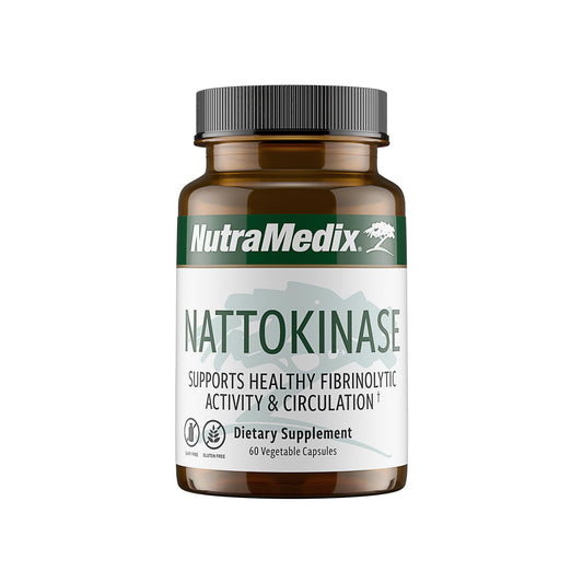 NutraMedix Nattokinase bottle with 60 capsules supports healthy circulation.