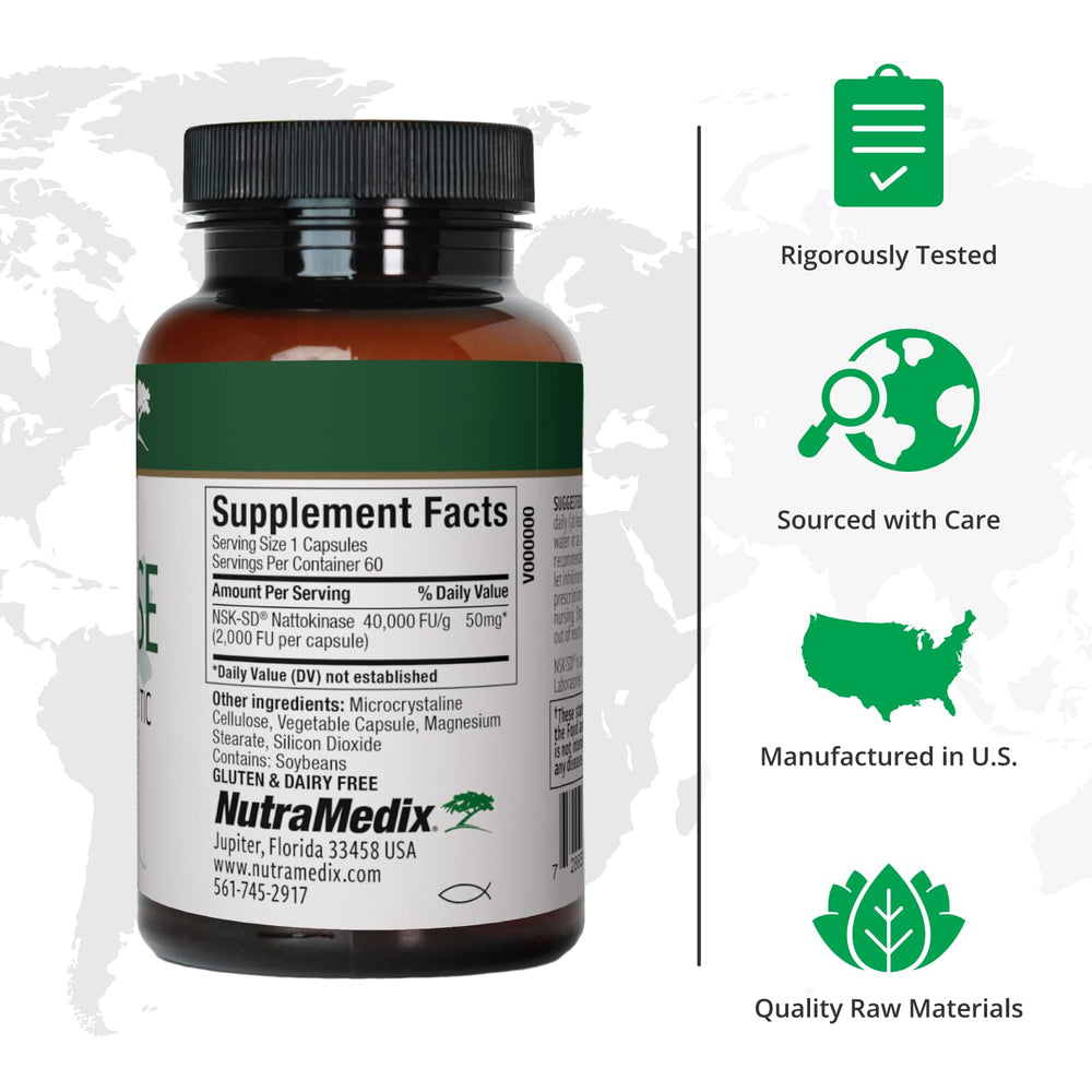 Close-up of NutraMedix Nattokinase capsules for daily cardio-support use.