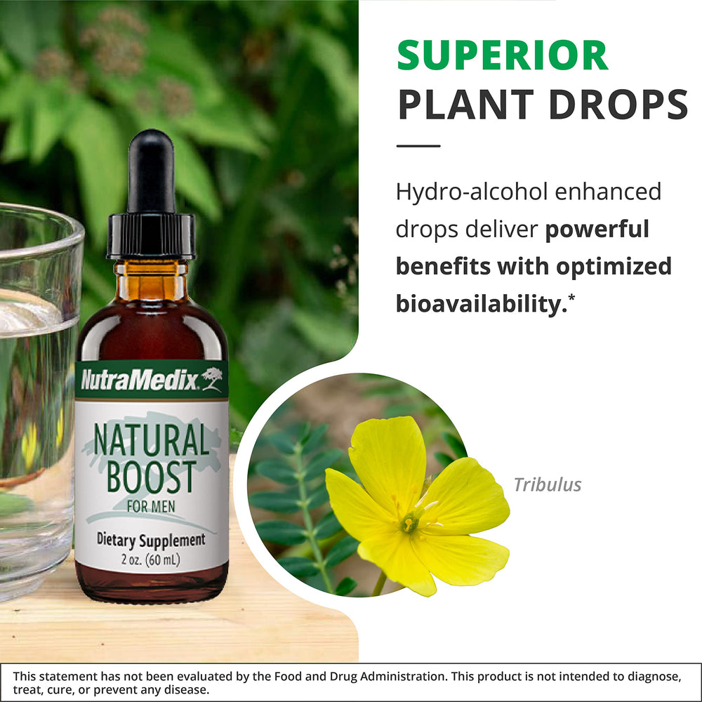 NutraMedix Natural Boost for Men tincture with dropper for precise dosing.