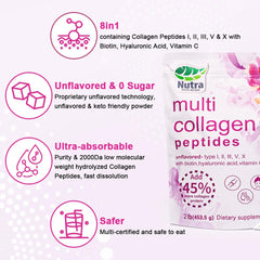 NutraNourish unflavored collagen powder poured into a glass for easy mixing.