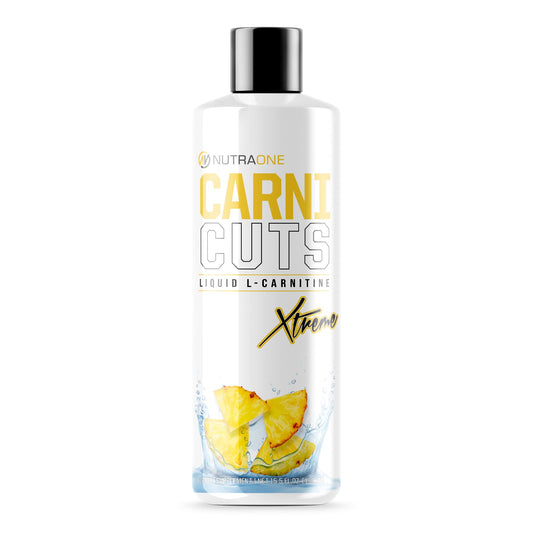 NutraOne CarniCuts Xtreme Pineapple bottle shown for enhanced workout energy.
