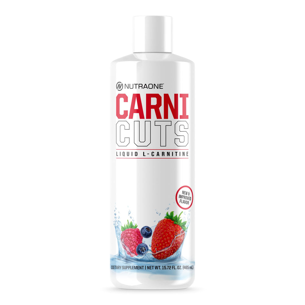 NutraOne Carnicuts bottle Berry Blast label highlights 1500 mg L-Carnitine for energy support.