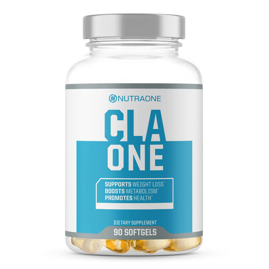 NutraOne CLAOne bottle shows the non-stimulant CLA for daily wellness support.