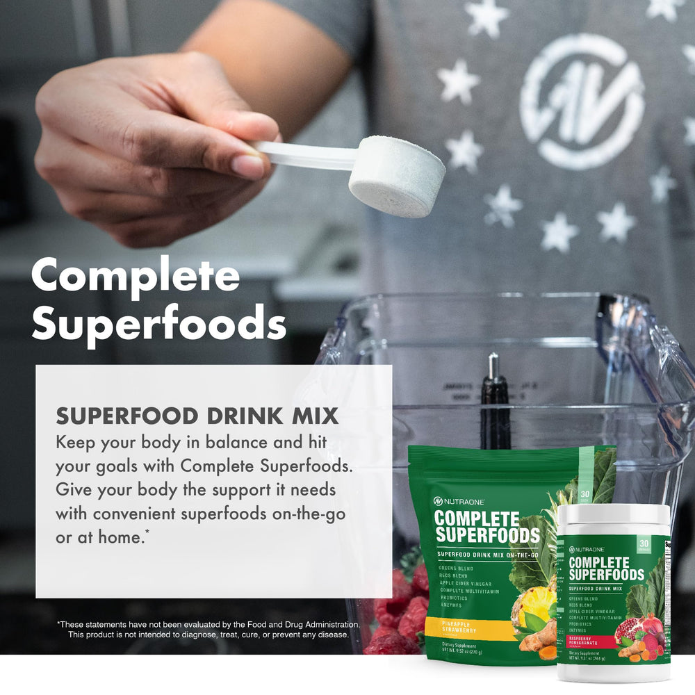 NutraOne Complete Superfoods pineapple strawberry flavor in serving scoop