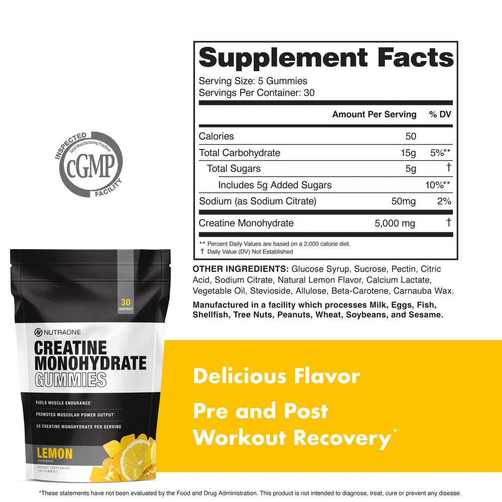 NutraOne Creatine Monohydrate Gummies support muscle recovery after intense workouts.