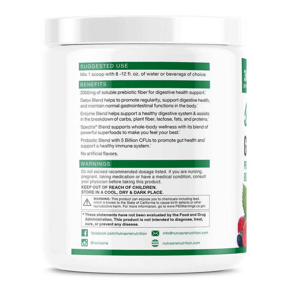 Close-up of DetoxOne Daily label for digestive wellness.