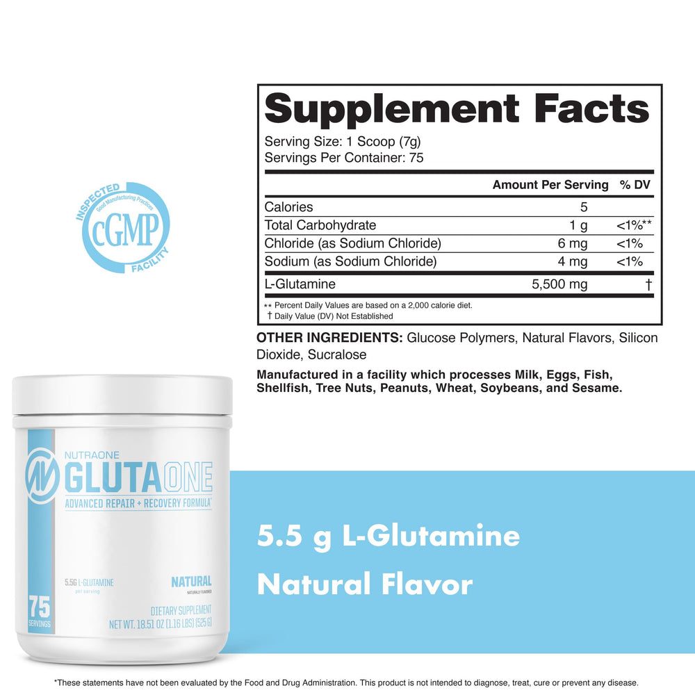 NutraOne GlutaOne jar close-up showing texture and label