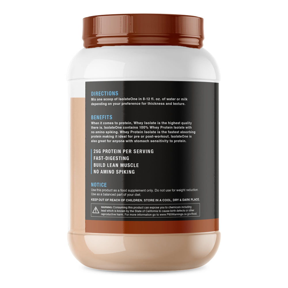 NutraOne IsolateOne label close-up reinforces purity and no amino spiking