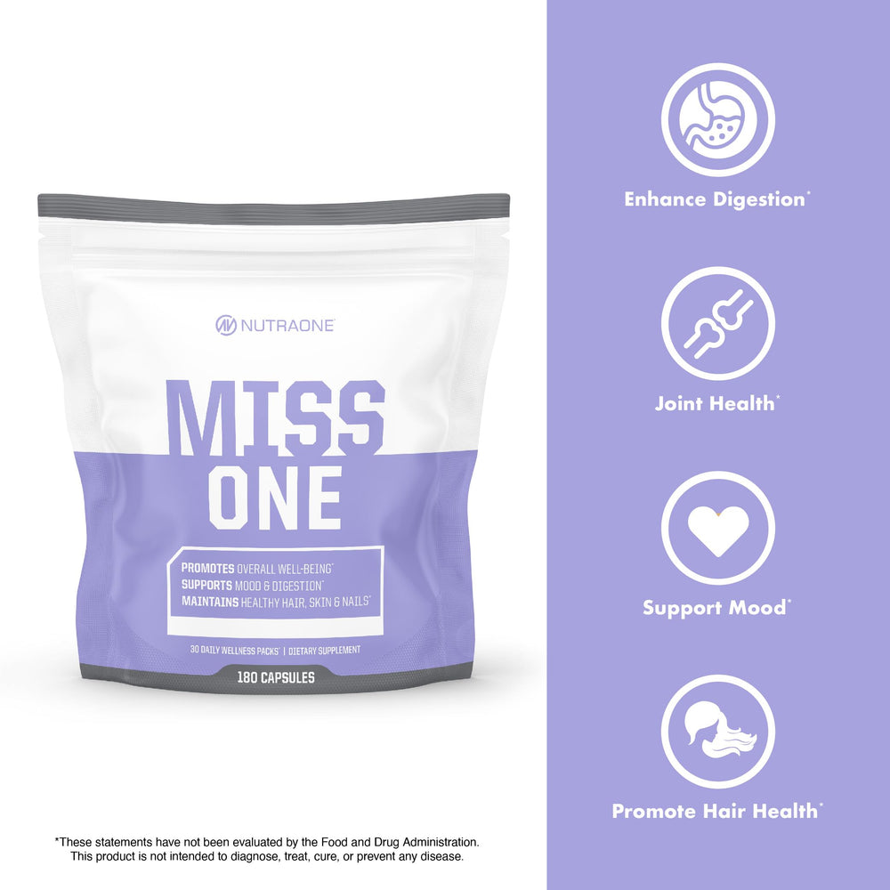 NutraOne MissOne omega fatty acid complex supports energy and mood.