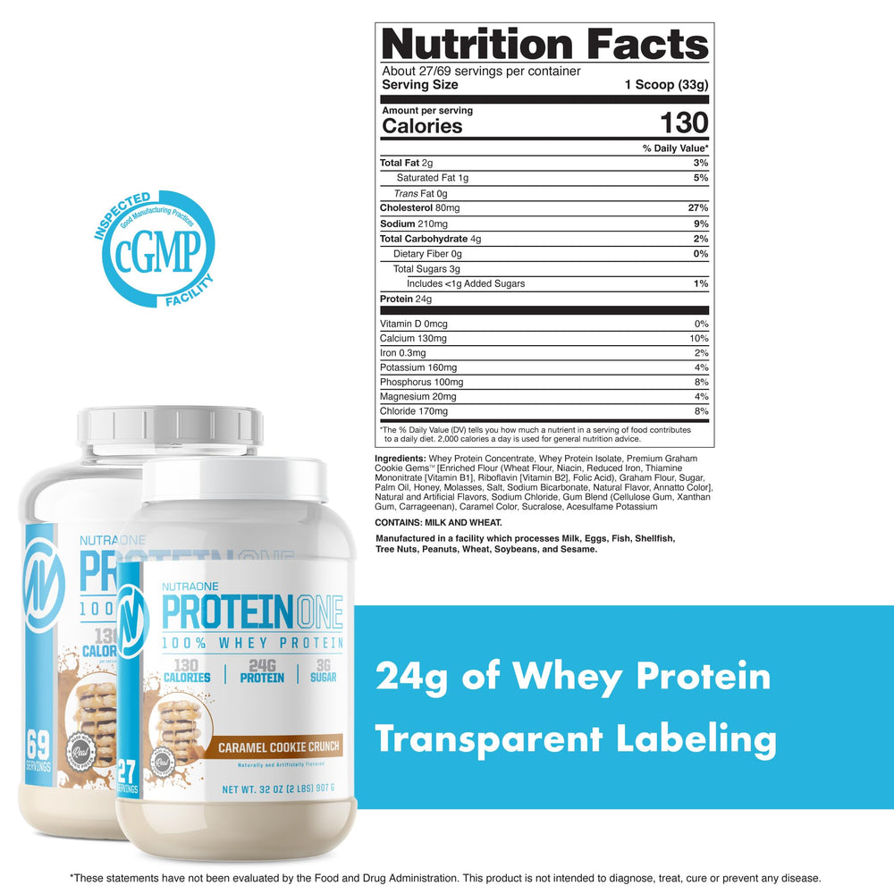 NutraOne ProteinOne Caramel Cookie Crunch shake poured into glass after workouts.