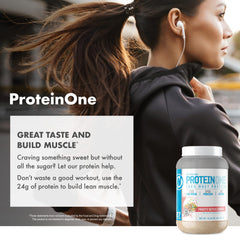 NutraOne ProteinOne daily-use setup with scoop and shaker