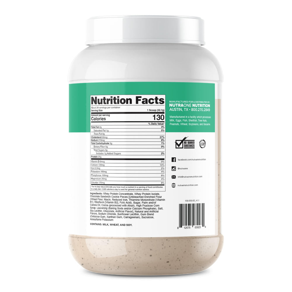 NutraOne ProteinOne ingredients back panel highlighting micro-filtered whey