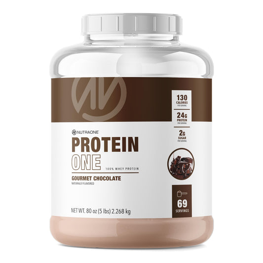 NutraOne ProteinOne Gourmet Chocolate packaging highlights protein quality