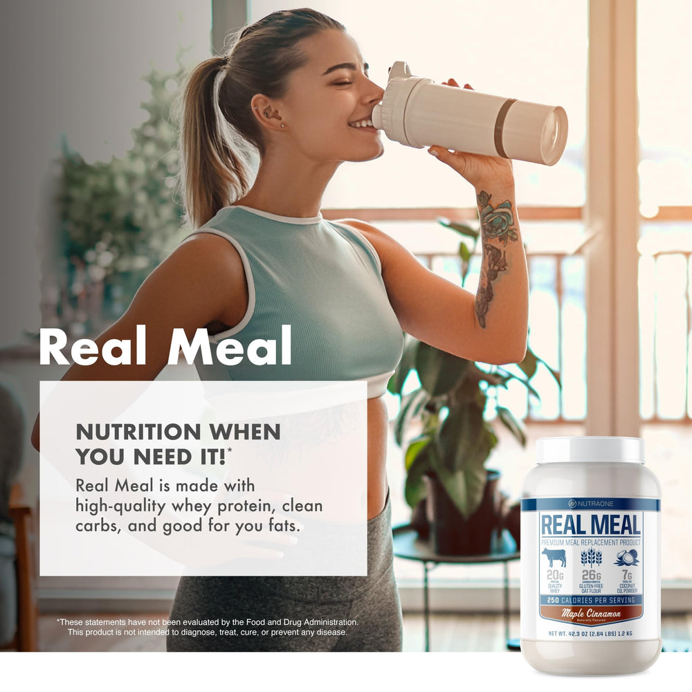 NutraOne Real Meal serving spoon on label for easy measurement