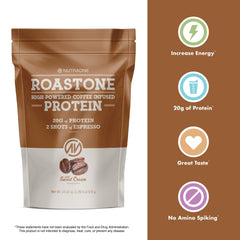 NutraOne RoastOne iced coffee shake in a glass for quick caffeinated energy.