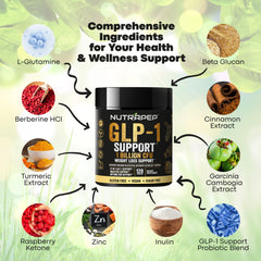 NutraPep GLP-1 Support bottle label with nutrition facts and ingredients.