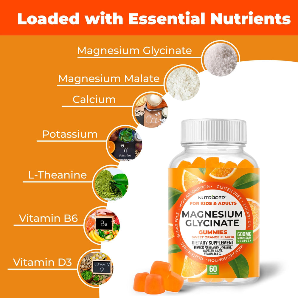NutraPep Magnesium Glycinate Gummies label highlights GMP quality and purity.