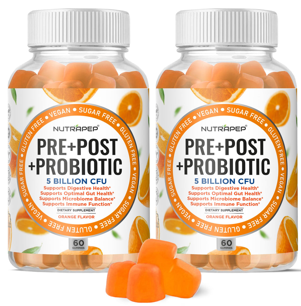 NutraPep prebiotic probiotic postbiotic gummies bottle for gut balance