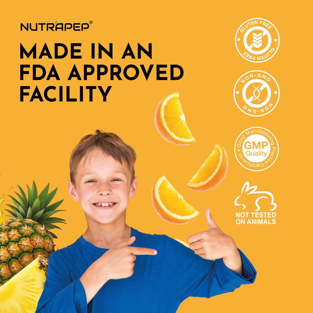 NutraPep gummies flavor swirl highlighting orange and pineapple taste