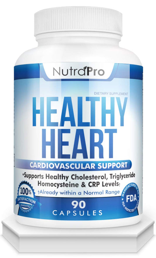 NutraPro Healthy Heart bottle front showing product, emphasizing heart support