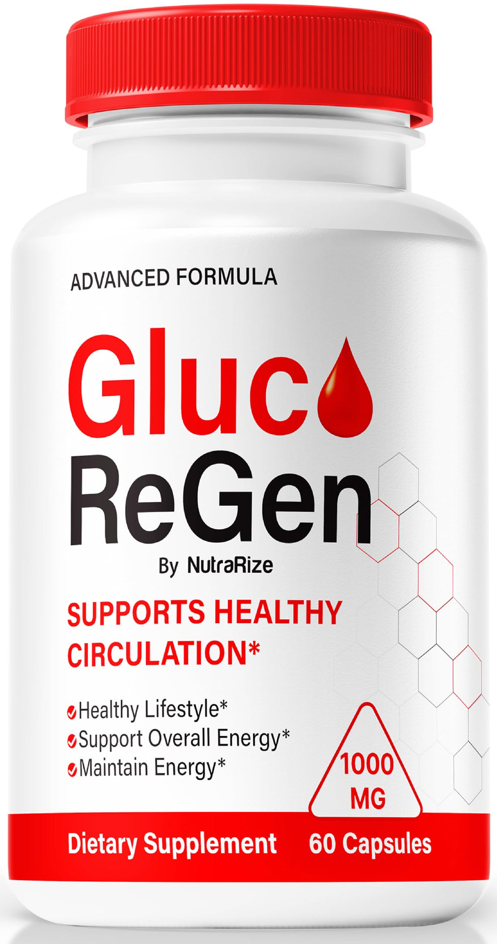 NutraRize GlucoRegen pills bottle on a clean countertop supports daily wellness.