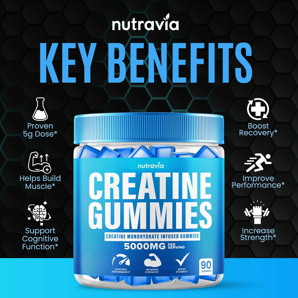 Nutravia Creatine Gummies blue raspberry close-up showing flavor.