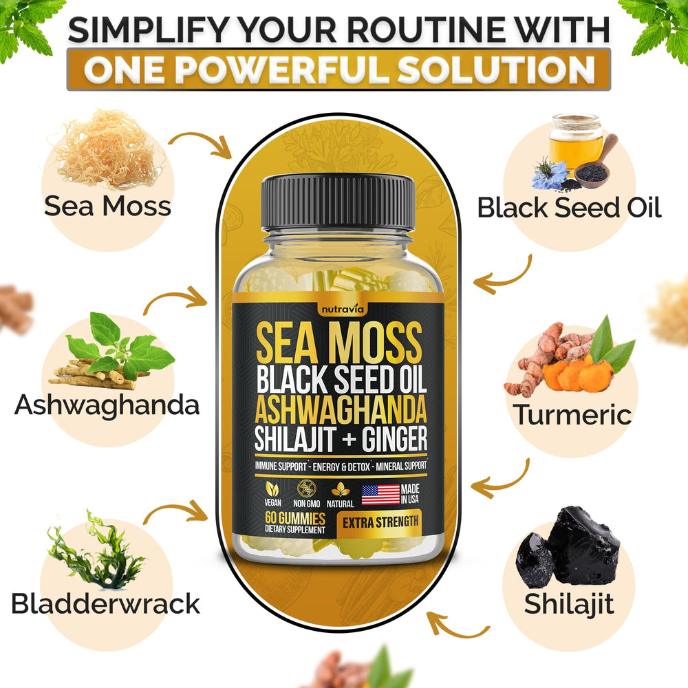 Nutravia Sea Moss Gummies ashwagandha bladderwrack blend for balance