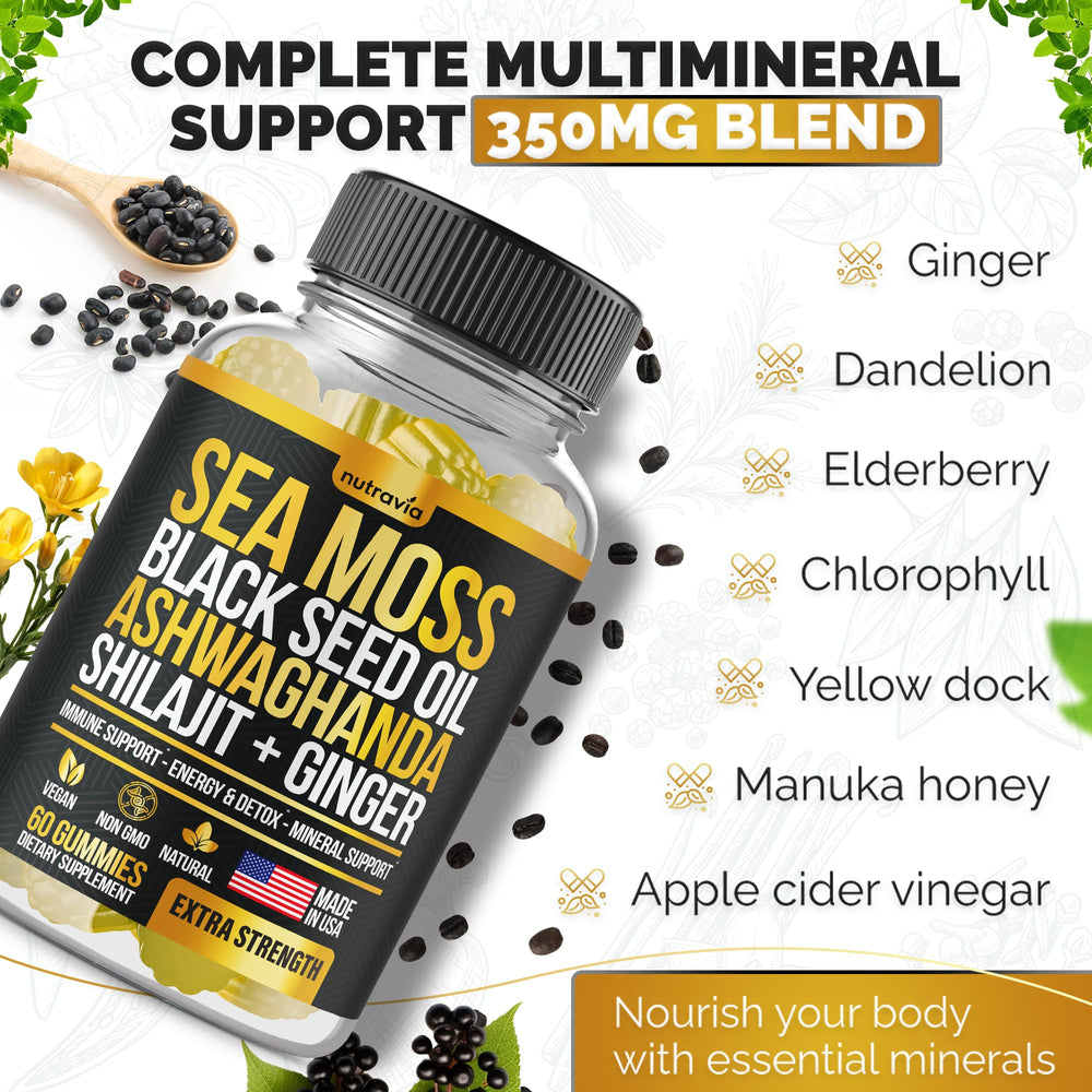 Nutravia Sea Moss Gummies elderberry and vitamin C hint immune support