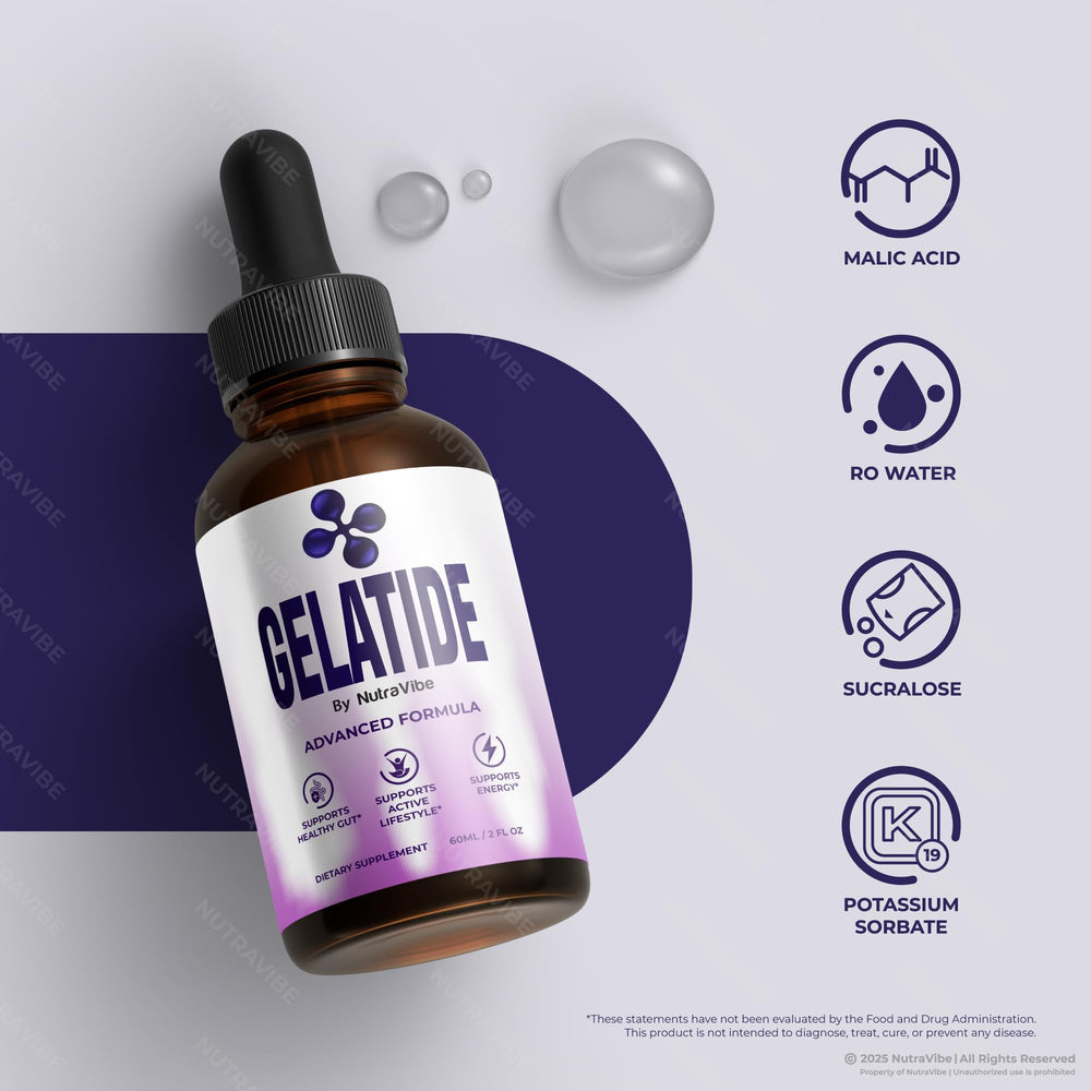 NutraVibe Gelatide Drops clear label details and ingredients