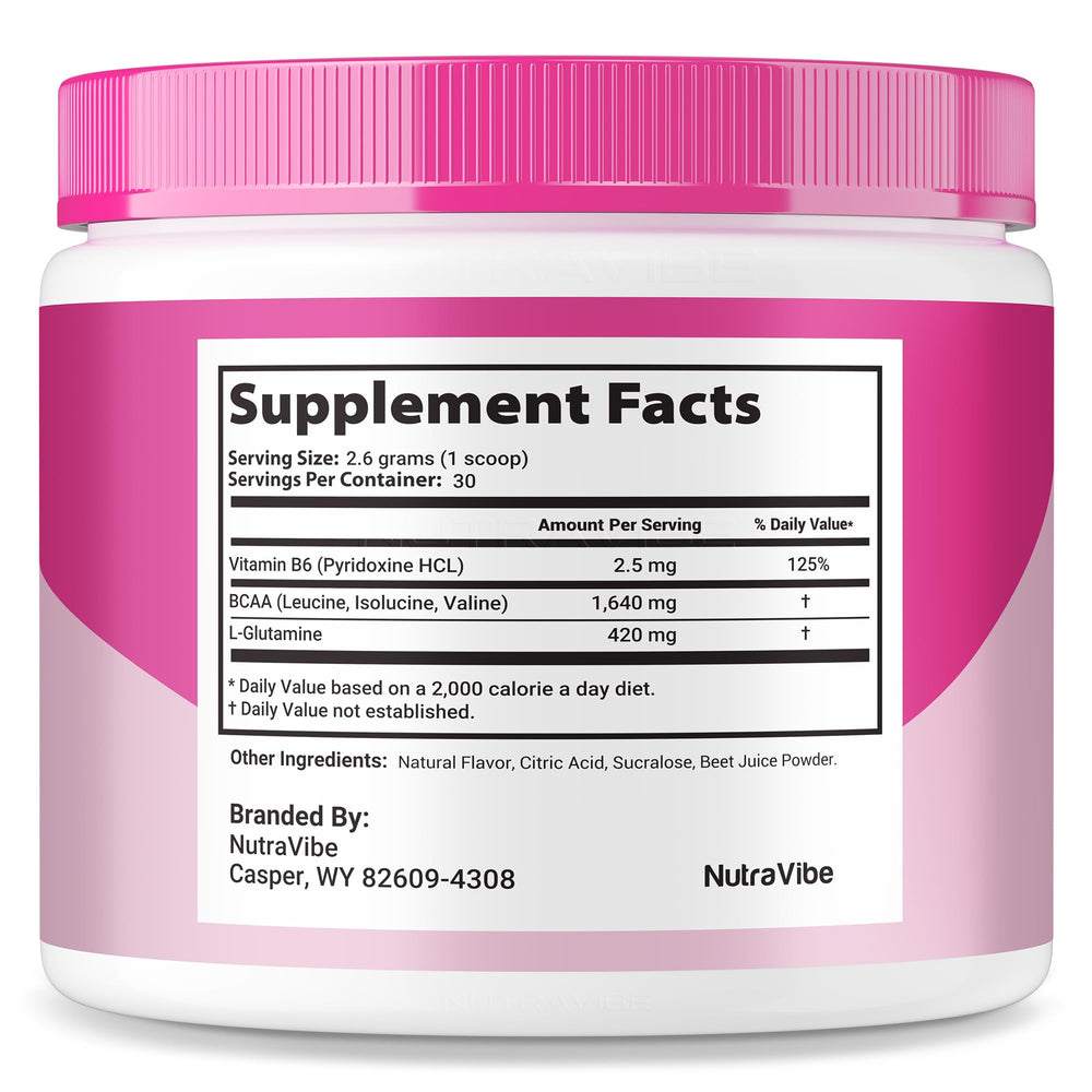 NutraVibe Gelatin Burn Powder bottle displays natural ingredients