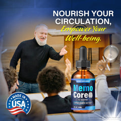 NutraVibe Memo Core Drops use-scene with glass of water and droplet.