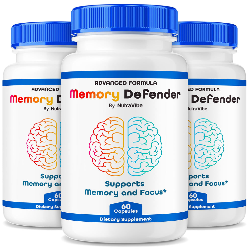 NutraVibe Memory Defender capsules close-up for daily focus support.