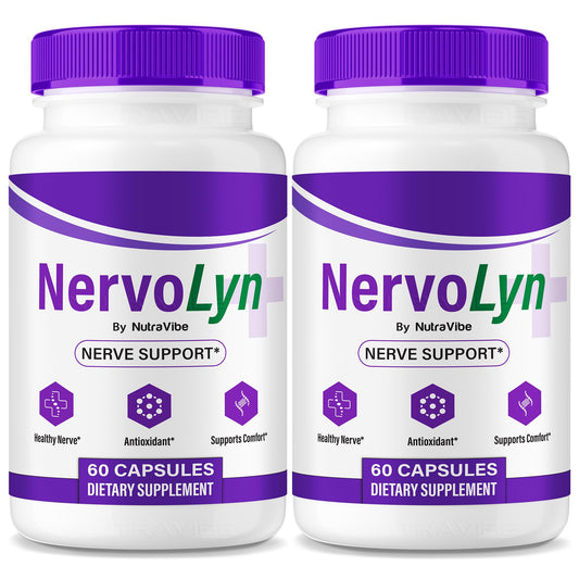 NutraVibe NervoLyn bottle front showcasing premium nerve support