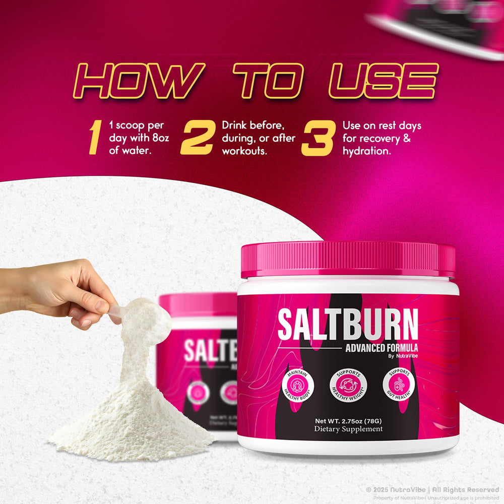 NutraVibe Salt Burn supports a daily active lifestyle with flavorful powder.