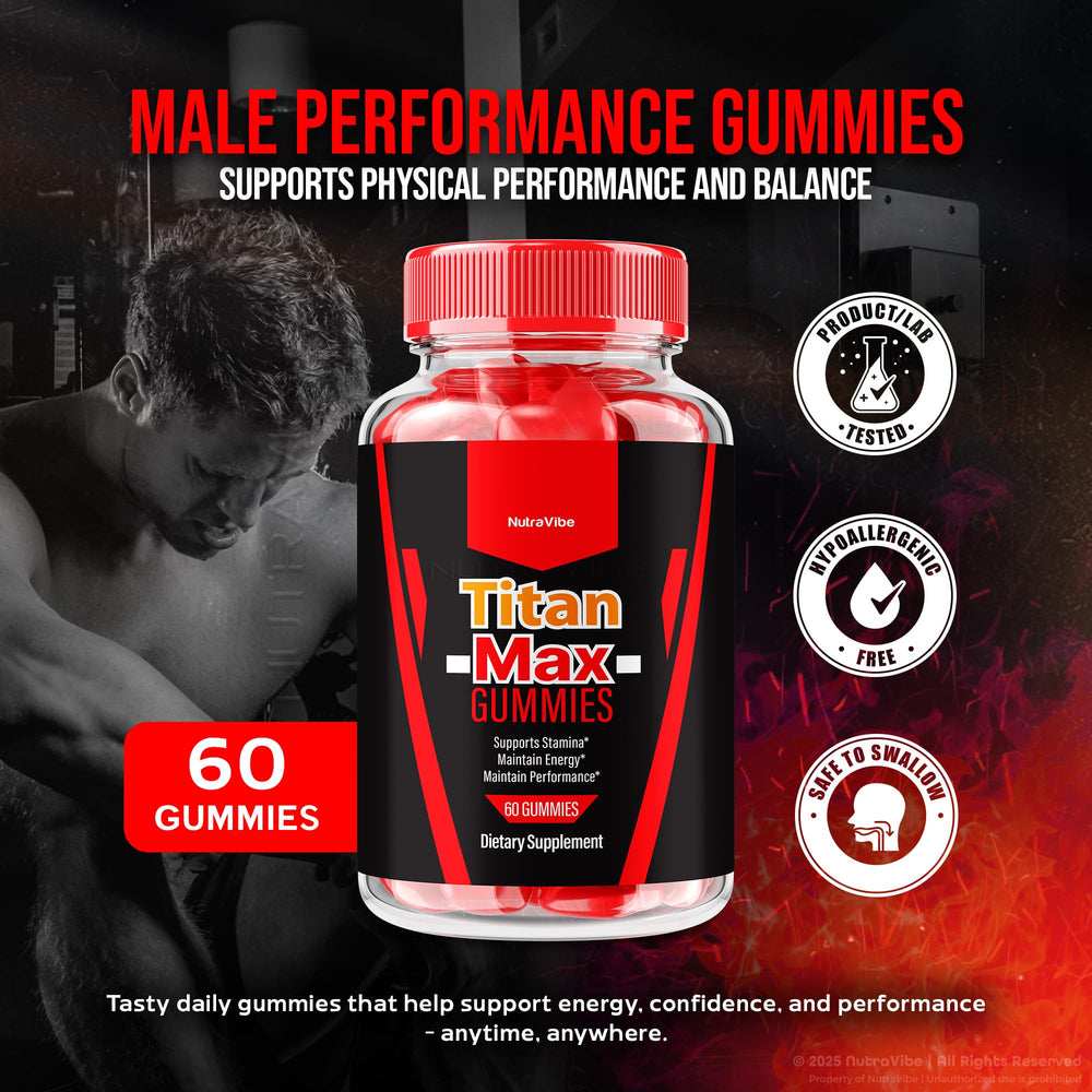 NutraVibe Titan Max label details with ingredients highlighted.