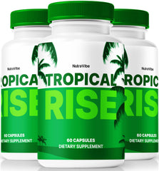 NutraVibe Tropical Rise capsules bottle ready for daily wellness support.