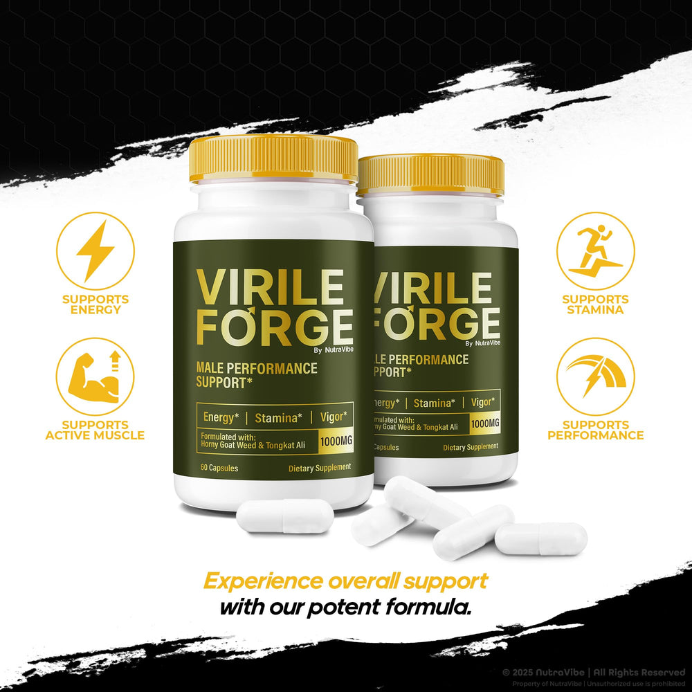 NutraVibe Virile Forge packaging box on display for gifting and shelf appeal.