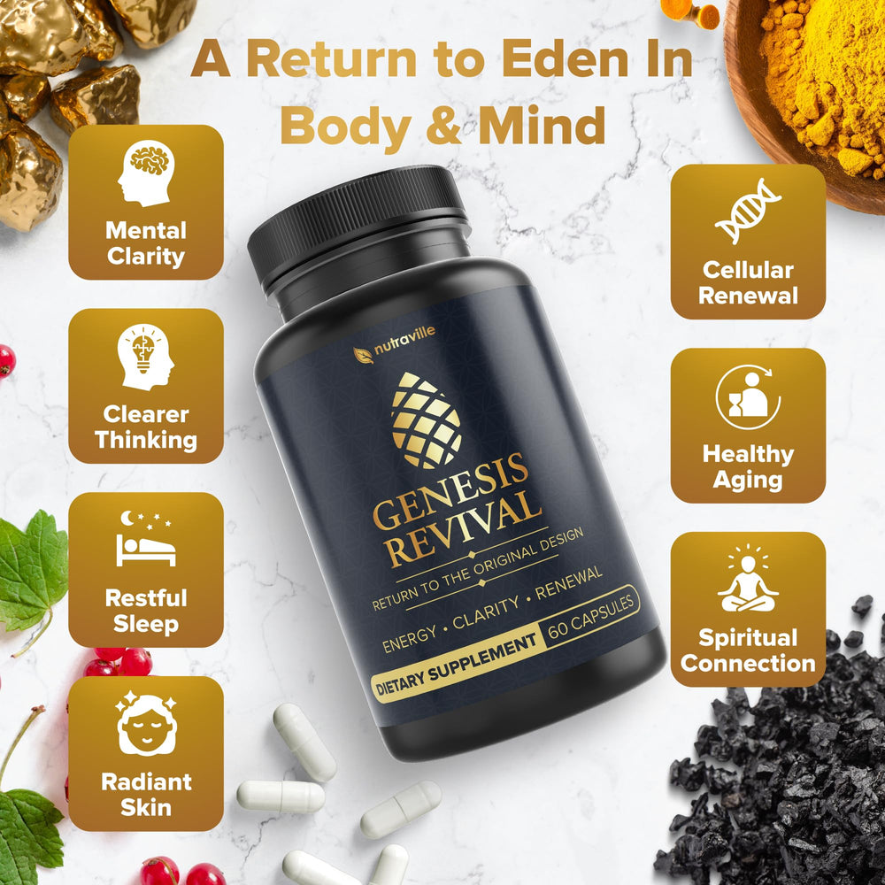 Nutraville Genesis Revival eight botanicals blend hinting at balanced energy