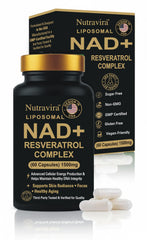 Nutravira Liposomal NAD+ Resveratrol bottle front highlighting advanced absorption