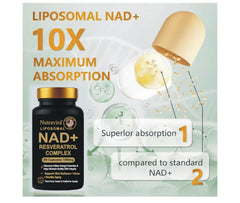 Nutravira NAD+ Resveratrol capsules close-up emphasizing potency and texture
