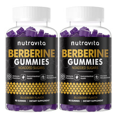 Nutravita Berberine Gummies blueberry bottle highlighting immune and metabolism support.