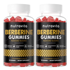 Nutravita Berberine Gummies strawberry bottle showing strawberry flavor for immune and metabolic support