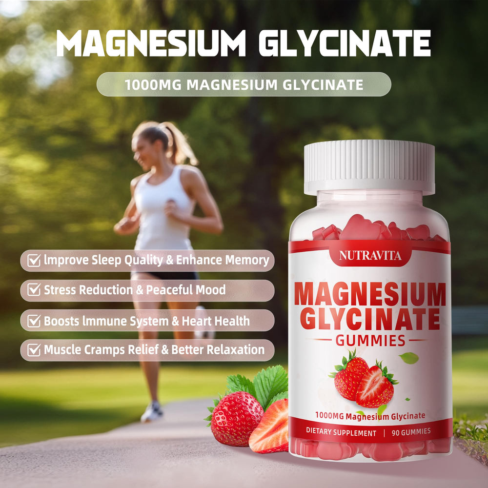 Nutravita Magnesium Glycinate Gummies packaging on countertop for daily routine.