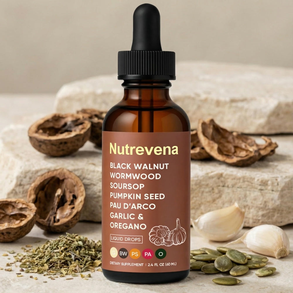 Nutrevena Gut Cleanse packaging box on display with clean ingredients.