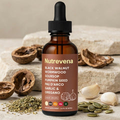 Nutrevena Gut Cleanse packaging box on display with clean ingredients.