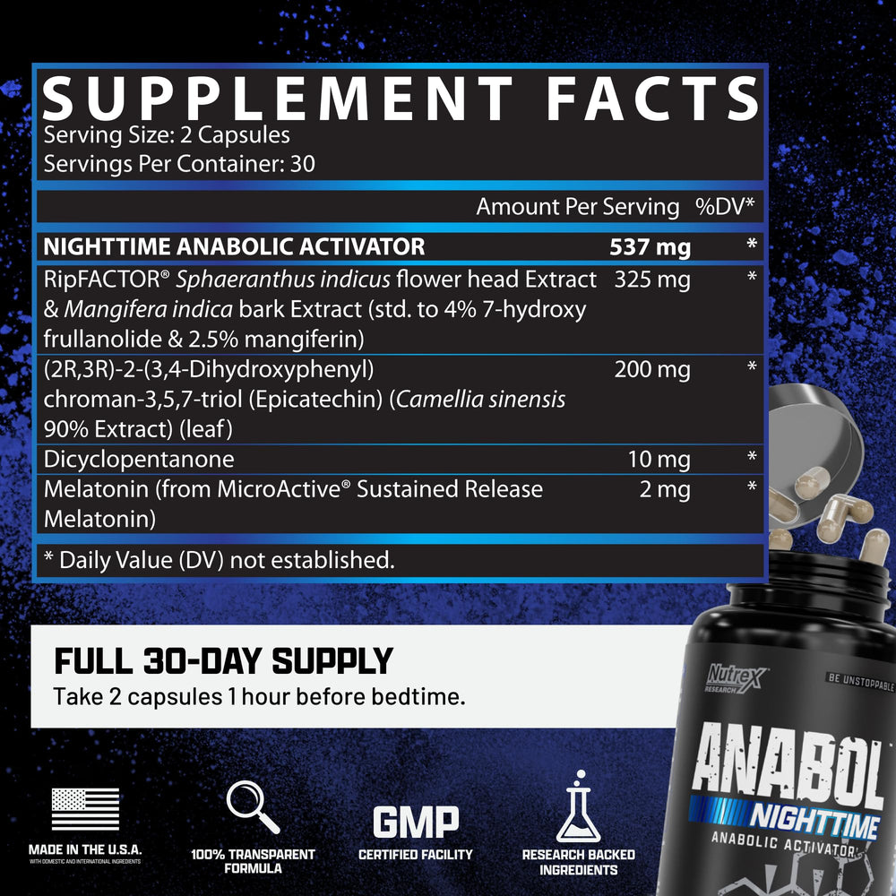 Nutrex Anabol PM nightly use scene suggesting end-of-day routine.