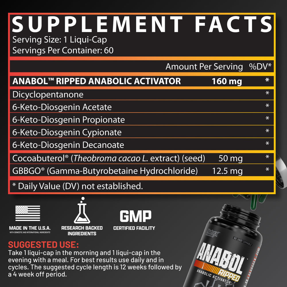 Nutrex Anabol Ripped capsules pack showcased for daily supplementation.