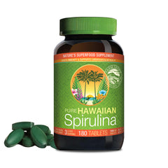 Nutrex Hawaii spirulina tablets bottle close-up highlighting immune support.